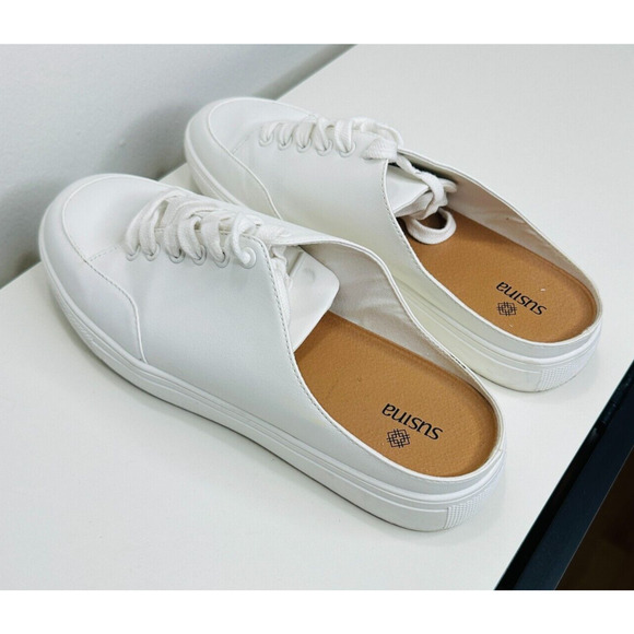 Susina White Leatherette Brynlee Closed Toe Slide-In Casual Mule Sneakers 9 - Picture 8 of 14